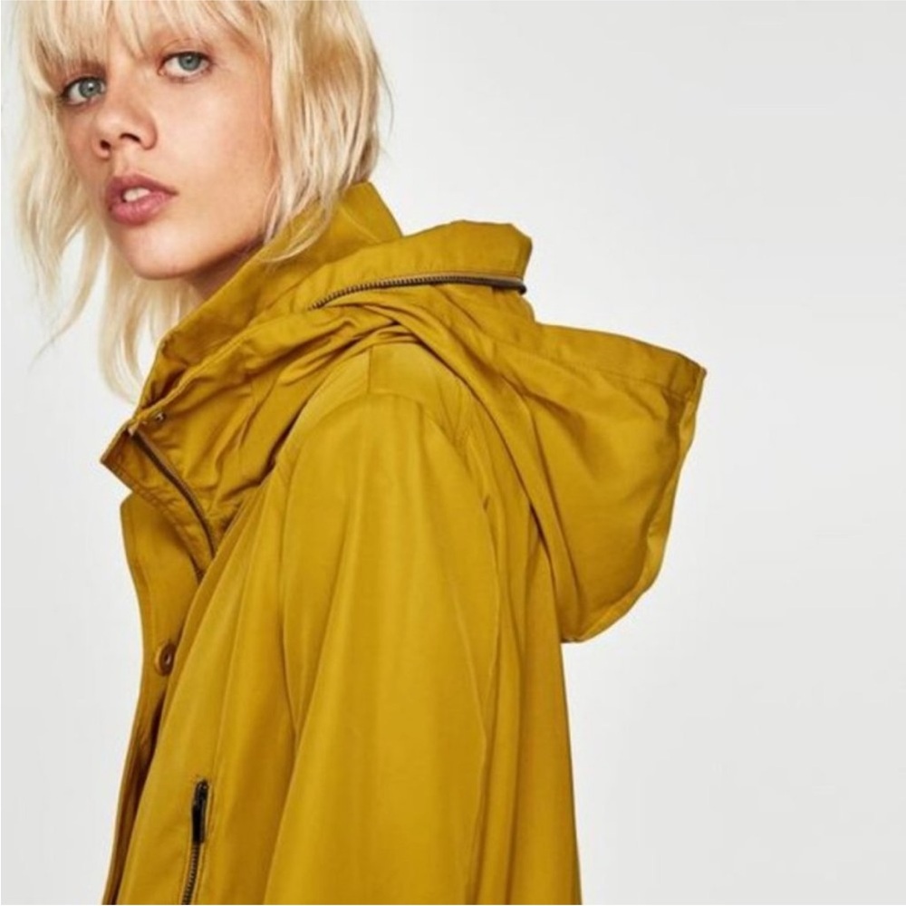 Zara Mustard Yellow Water Repellent Peplum Style Jacket Size S